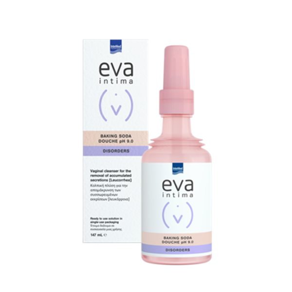 Intermed Eva Intima Baking Soda Douche pH 9.0 Κολπική Πλύση με Σόδα για Απομάκρυνση των Συσσωρευμένων Εκκρίσεων, 147ml