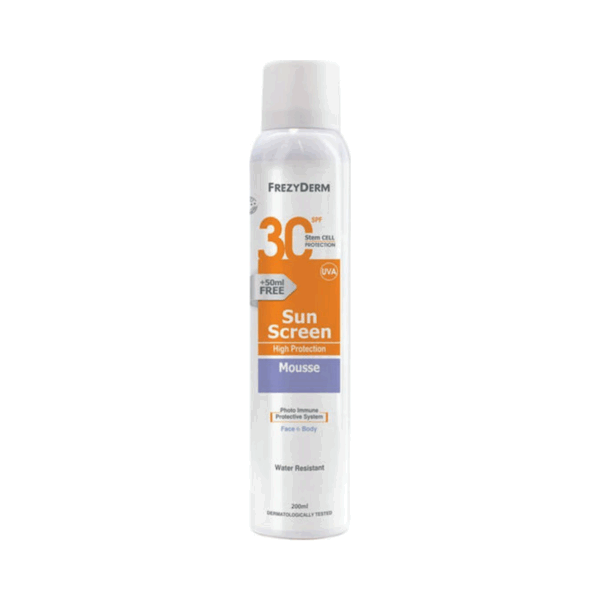 Frezyderm Αδιάβροχη Αντηλιακή Mousse Προσώπου και Σώματος SPF30 200ml