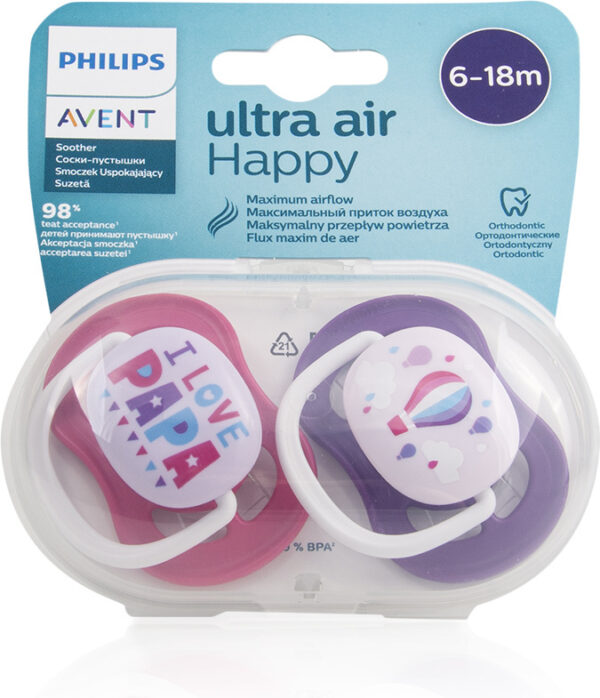 Philips Ορθοδοντικές Πιπίλες Σιλικόνης για 6-18 μηνών SCF080/04 με Θήκη I Love Papa Ροζ-Μωβ 2τμχ - Image 3