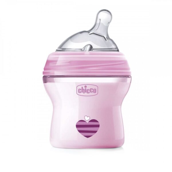Chicco Πλαστικό Μπιμπερό Natural Feeling Κατά των Κολικών με Θηλή Σιλικόνης 150ml για 0+ μηνών Pink StarA60-80811-11