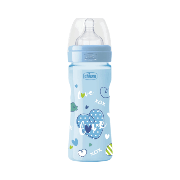 Chicco Πλαστικό Μπιμπερό Well Being Κατά των Κολικών με Θηλή Σιλικόνης 250ml για 2+ μηνών Blue LoveA60-20623-22