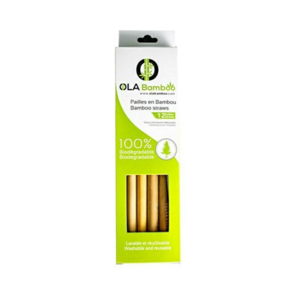 Ola Bamboo Καλαμάκια Μπαμπού Μπεζ με Βουρτσάκι 12τμχ
