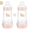 Mam Σετ Πλαστικά Μπιμπερό Easy Start Anti-Colic 355S Κατά των Κολικών με Θηλή Σιλικόνης 260ml για 2+ μηνών 2τμχ Ροζ Κουκουβάγια