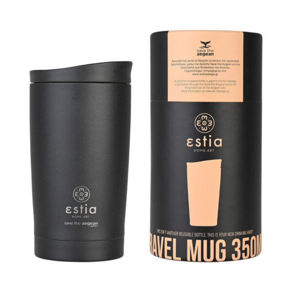 Estia Travel Mug Save The Aegean Ποτήρι Θερμός Ανοξείδωτο Midnight Black 350ml 01-20361