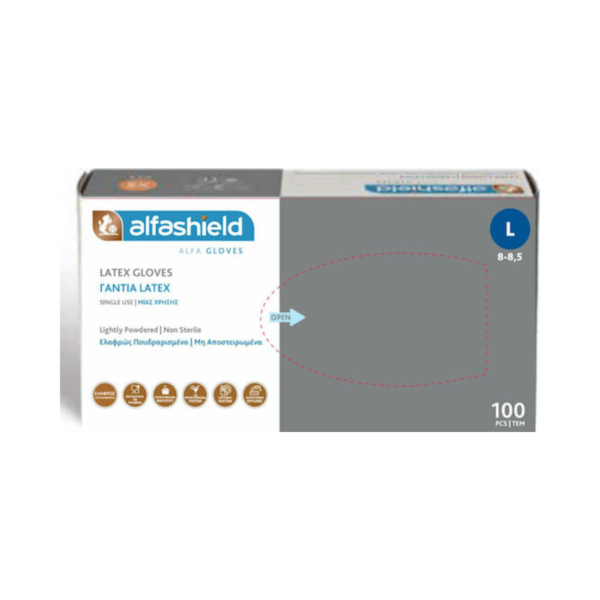 Karabinis Medical Alfashield Alfa Gloves Γάντια Λάτεξ Με Πούδρα σε Λευκό Χρώμα 100τμχ