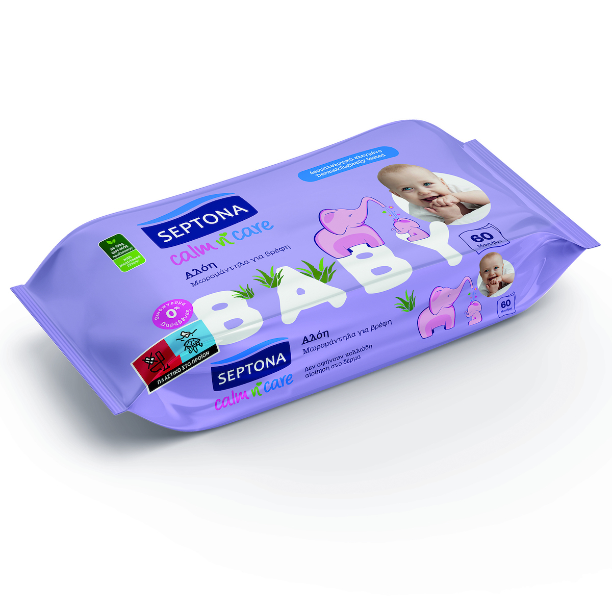 Septona Calm n' Care Aloe Vera Μωρομάντηλα χωρίς Οινόπνευμα & Parabens 60τμχ