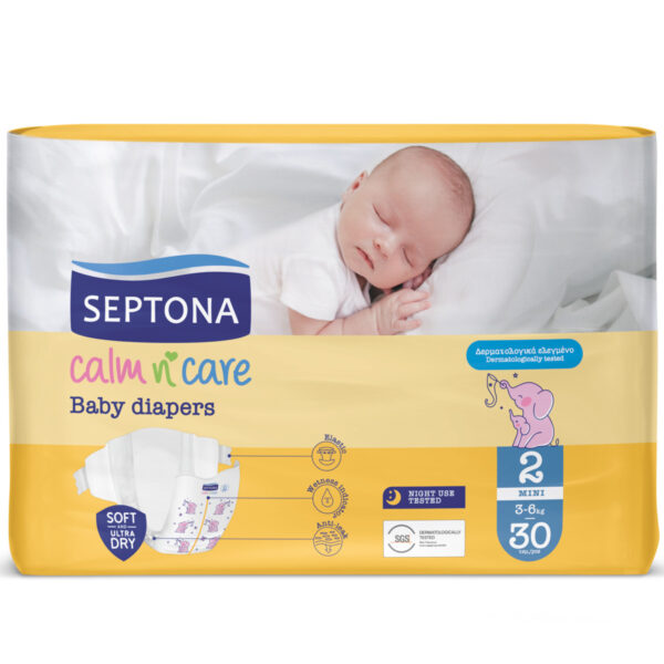 Septona Πάνες με Αυτοκόλλητο Calm n' Care No. 2 για 3-6kg 30τμχ