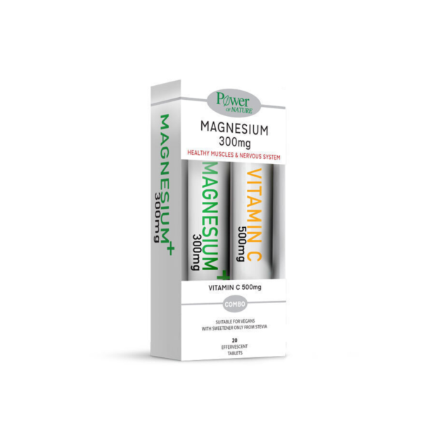 Power Health Magnesium 300mg και Vitamin C 500mg με Stevia 300mg 40 αναβράζοντα δισκία Λεμόνι