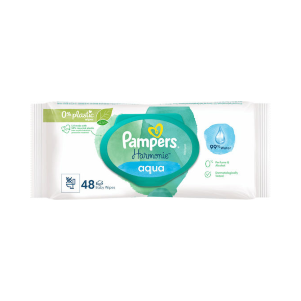Pampers Harmonie Aqua Μωρομάντηλα χωρίς Οινόπνευμα & Parabens 48τμχ