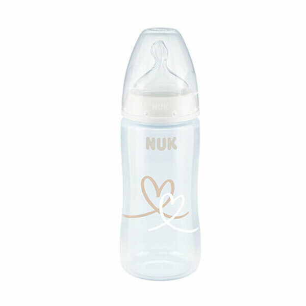 Nuk Πλαστικό Μπιμπερό First Choice Plus Κατά των Κολικών 300ml για 6-18 μηνών Λευκό Καρδούλες