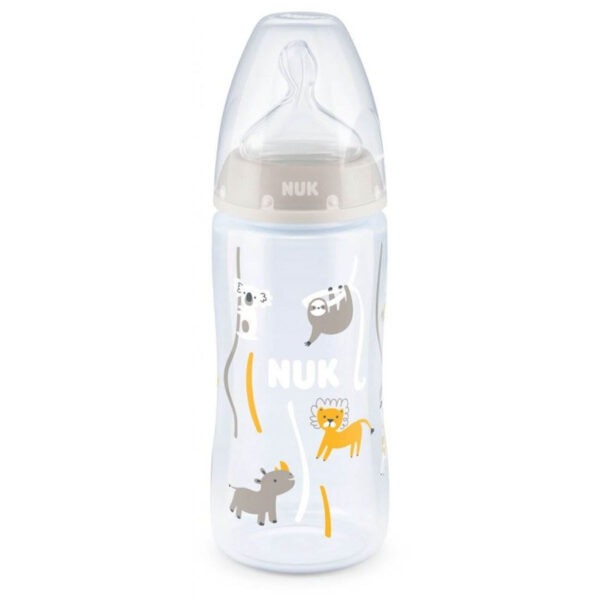 Nuk Πλαστικό Μπιμπερό First Choice Plus Temperature Control Κατά των Κολικών με Θηλή Σιλικόνης 300ml για 6-18 μηνών Γκρι Κοάλα