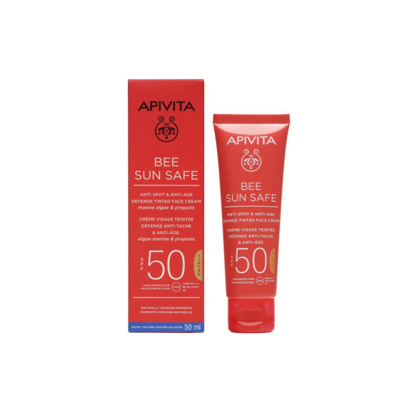 Apivita Bee Sun Safe Αδιάβροχη Αντηλιακή Κρέμα Προσώπου SPF50 με Χρώμα Tinted 50ml