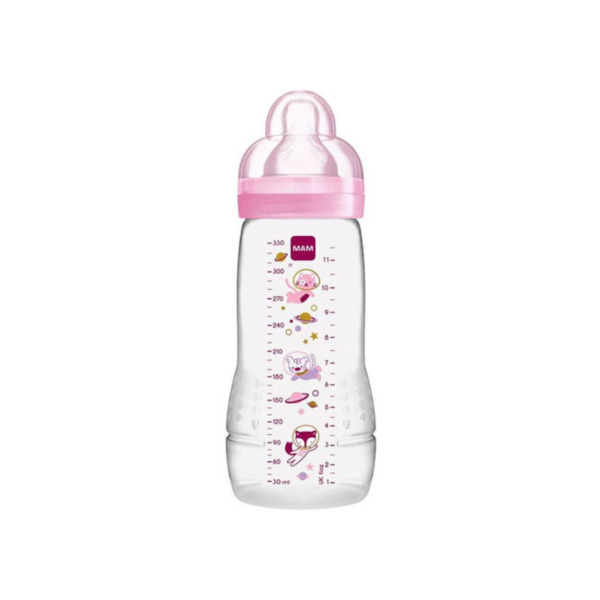 Mam Πλαστικό Μπιμπερό Easy Active Κατά των Κολικών με Θηλή Σιλικόνης για 4+ μηνών Ροζ 330ml
