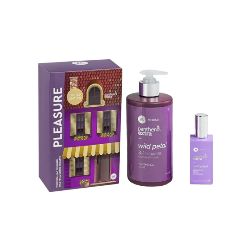 Medisei Panthenol Extra Σετ Περιποίησης για Καθαρισμό Σώματος & Καθαρισμό Προσώπου με Αφρόλουτρο , Σαμπουάν & Make up Remover 2τμχ