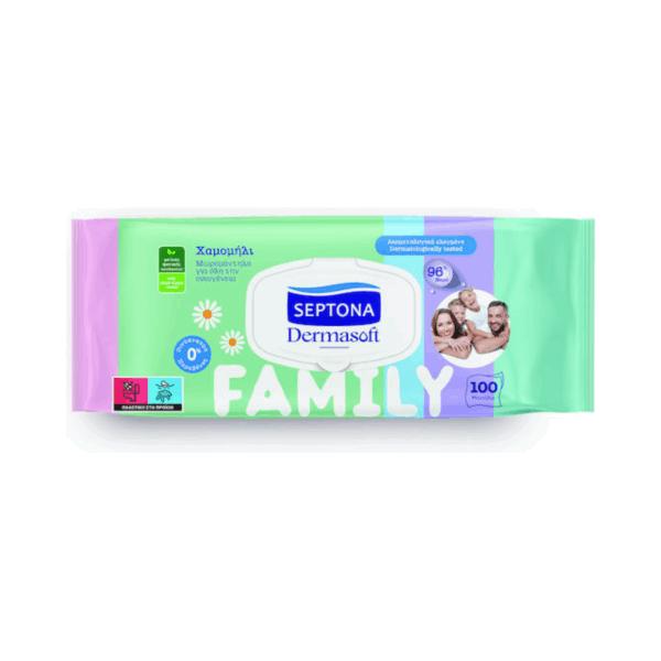 Septona Dermasoft Chamomile Μωρομάντηλα χωρίς Οινόπνευμα & Parabens 100τμχ - Image 2