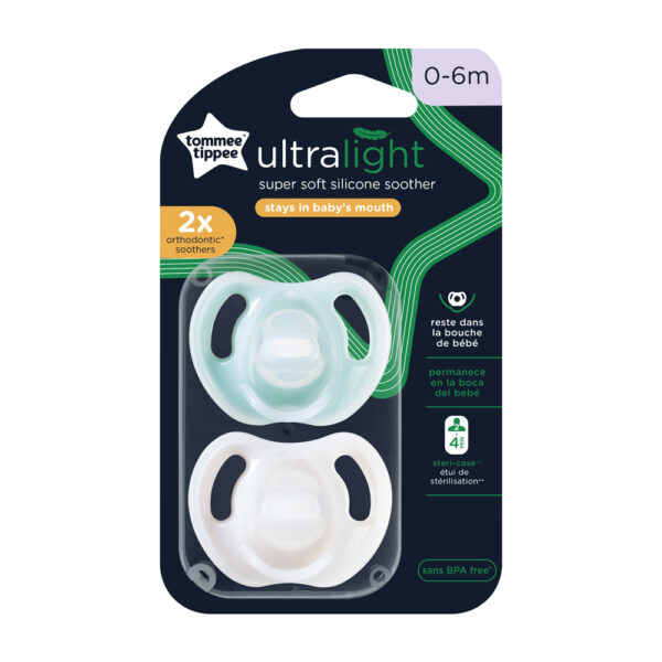 Tommee Tippee Πιπίλες Σιλικόνης Ultra Light Λευκό/Βεραμάν για 0-6 μηνών 2τμχ