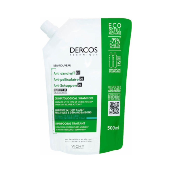 Vichy Dercos Anti Dandruff DS Refill Σαμπουάν κατά της Πιτυρίδας & της Σμηγματορροϊκής Δερματίτιδας για Λιπαρά Μαλλιά 500ml