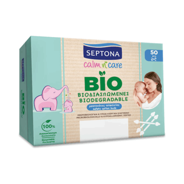 Septona Calm N' Care Bio Βρεφικές Μπατονέτες Βιοδιασπώμενες Ασφαλείας 50τμχ
