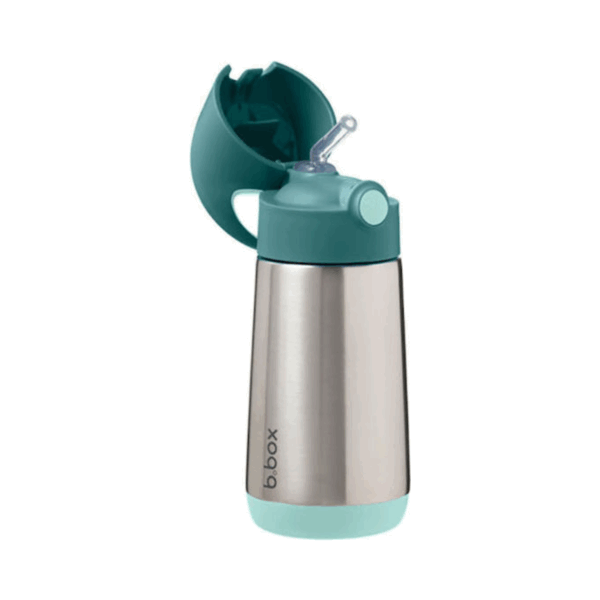 B.Box Μπουκάλι Θερμός Ανοξείδωτο 350ml Πράσινο με Καλαμάκι