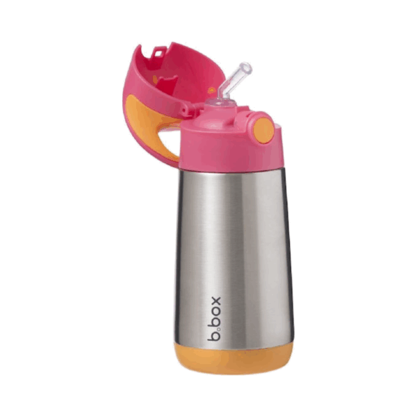 B.Box Μπουκάλι Θερμός Ανοξείδωτο 350ml Ροζ με Καλαμάκι