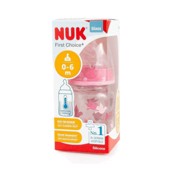 Nuk Γυάλινο Μπιμπερό First Choice Plus Temperature Control Κατά των Κολικών με Θηλή Σιλικόνης 120ml για 0-6 μηνών - Image 2