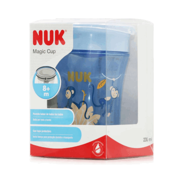 Nuk Παιδικό Ποτηράκι με Λαβές και Καλαμάκι Cup Evolution Magic από Σιλικόνη Μπλε Monkeys 230ml για 8m+ - Image 2