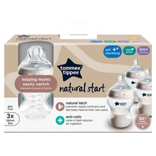 Tommee Tippee Σετ Πλαστικά Μπιμπερό Closer to Nature Κατά των Κολικών με Θηλή Σιλικόνης 260ml για 0+ μηνών 3τμχ