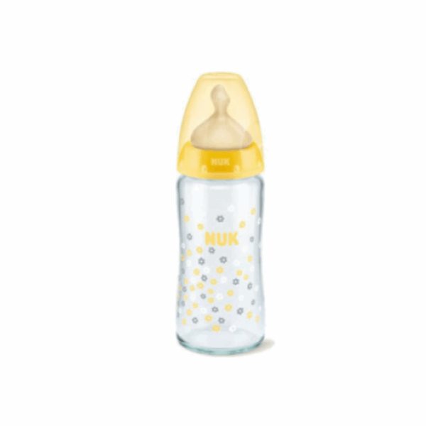 NUK First Choice+ Γυάλινο Μπιμπερό με Θηλή Σιλικόνης Μεσαίας Οπής, 0-6 μηνών, 240ml