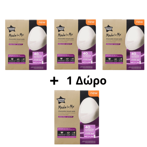 Tommee Tippee 3+1 Δώρο Επιθέματα Στήθους Made for Me Medium 40τμχ