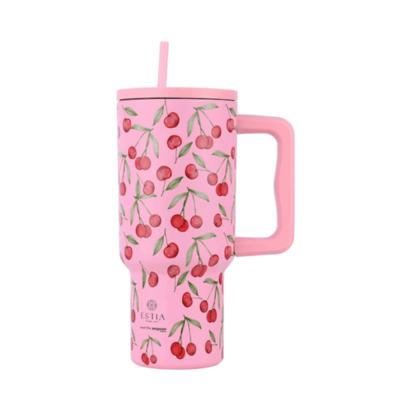 Estia Θερμός Straw Tumbler XL Save The Aegean 900ml Cherry Rose