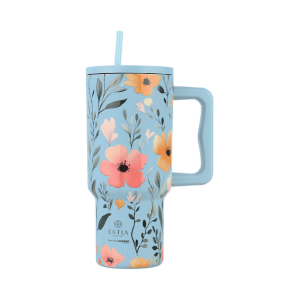 Estia Θερμός Straw Tumbler XL Save The Aegean 900ml Sky Garden