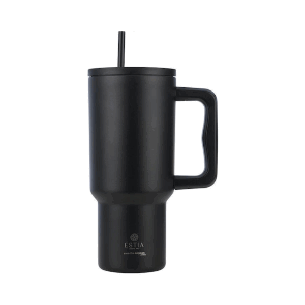 Estia Θερμός Straw Tumbler XL Save The Aegean 900ml Midnight Black