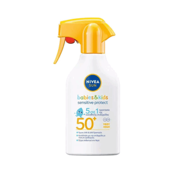 Nivea SUN Babies & Kids Sensitive SPF50+ Αδιάβροχο Βρεφικό Αντηλιακό Spray για Πρόσωπο & Σώμα 270ml