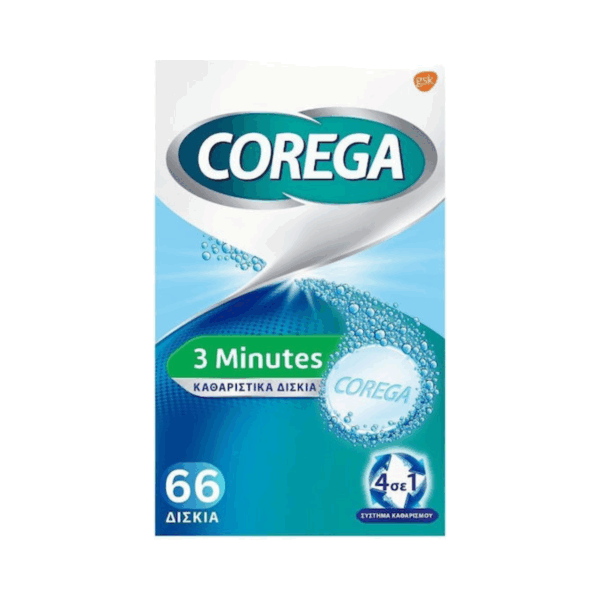 Corega 3 Minutes Καθαριστικά Δισκία για Τεχνητή Οδοντοστοιχία 66 δισκία
