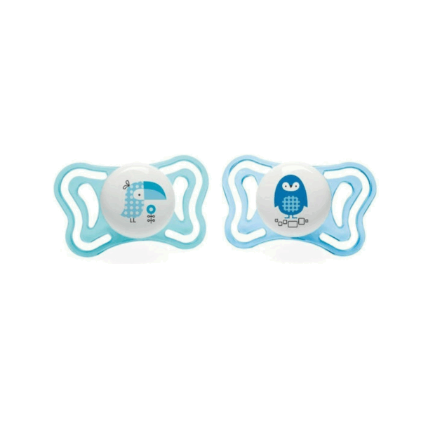Chicco Ορθοδοντικές Πιπίλες Σιλικόνης Νυκτός με Θήκη Birds - Blue για 2-6 μηνών 2τμχ