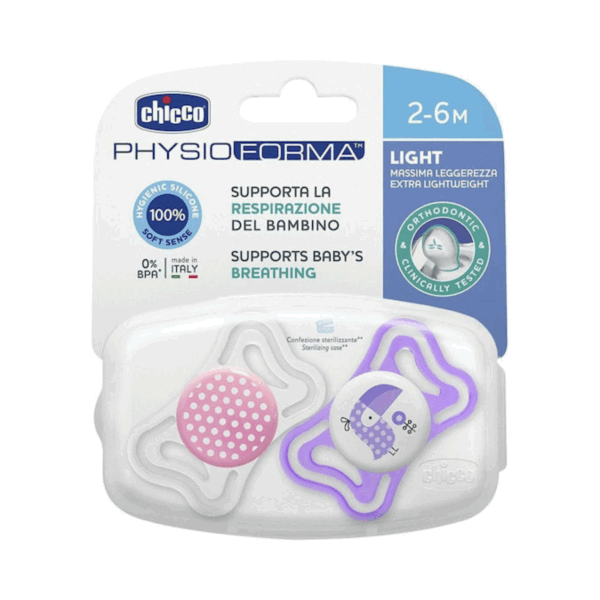 Chicco Ορθοδοντικές Πιπίλες Σιλικόνης για 2-6 μηνών με Θήκη Bird Pink-Purple 2τμχ - Image 2