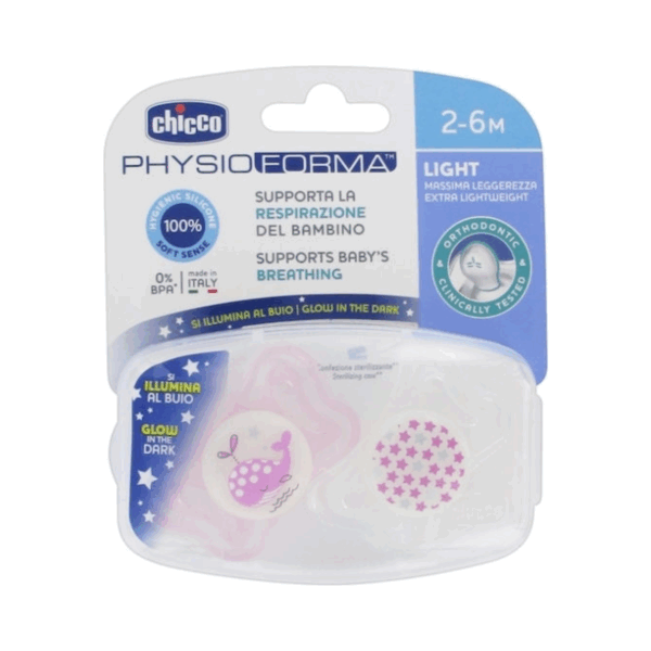 Chicco Ορθοδοντικές Πιπίλες Σιλικόνης για 2-6 μηνών με Θήκη Νυκτός Whale Pink-White 2τμχ - Image 2
