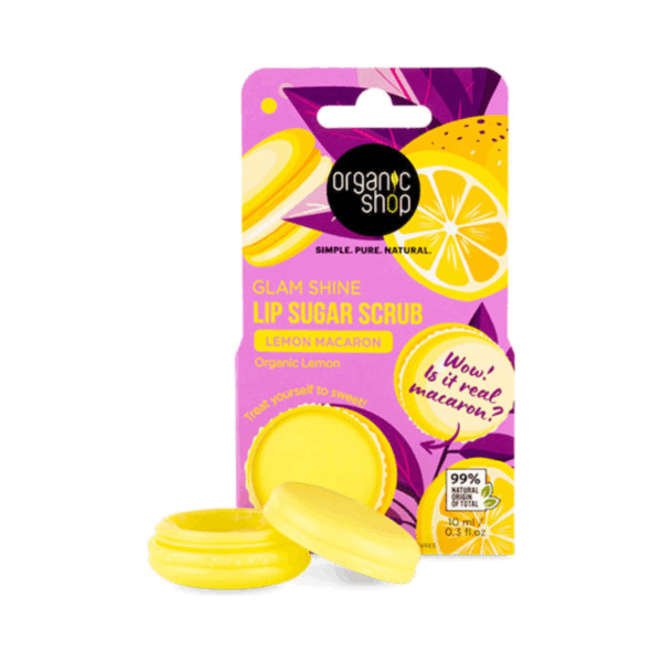 Organic Shop Lip Sugar Scrub Lemon Macaron με Οργανικό Λεμόνι για Απαλά & Λεία Χείλη, 10ml