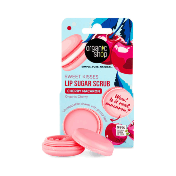 Organic Shop Lip Sugar Scrub Cherry Macaron με Εκχύλισμα Κερασιού για Απαλά & Ενυδατωμένα Χείλη, 10ml