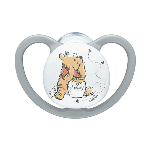 Nuk Ορθοδοντική Πιπίλα Σιλικόνης για 6-18 μηνών Space Winnie με Θήκη Winnie the Pooh Γκρι