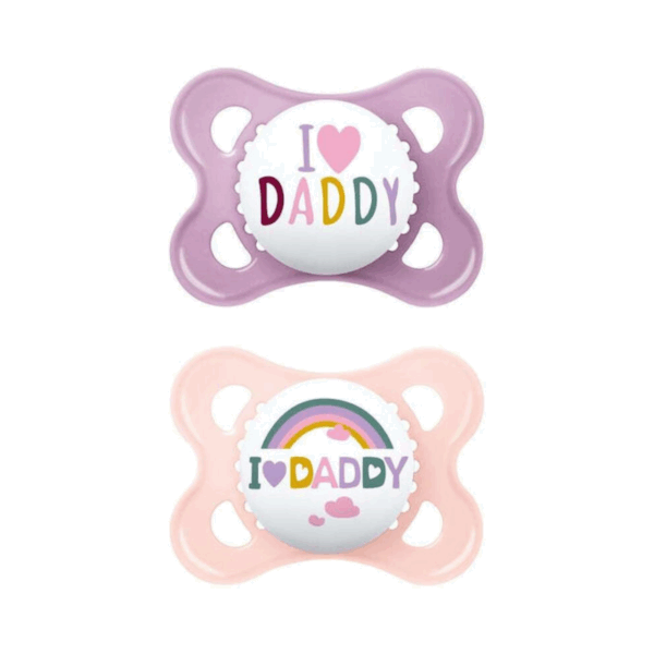 Mam I Love Daddy Ορθοδοντικές Πιπίλες Σιλικόνης I Love Daddy - Μωβ-Σομόν για 2-6 μηνών 2τμχ