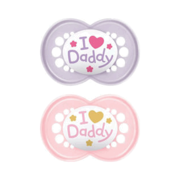 Mam Ορθοδοντικές Πιπίλες Σιλικόνης Original Ι Love Daddy Μωβ / Ροζ με Θήκη για 6-16 μηνών 2τμχ
