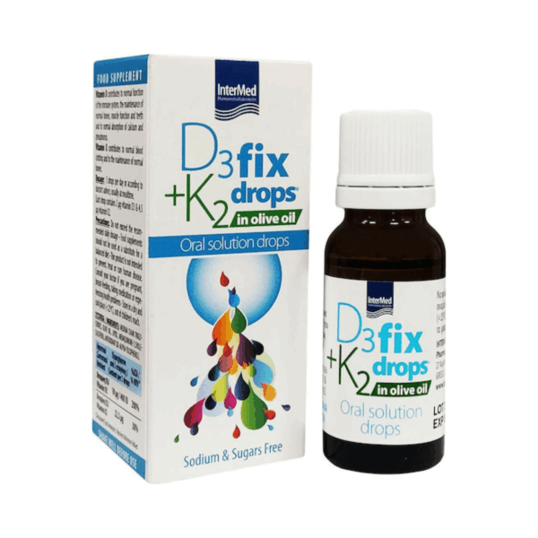 InterMed D3 + K2 Fix Drops In Olive Oil Βιταμίνη για Ενίσχυση του Ανοσοποιητικού & την Υγεία των Οστών 12ml