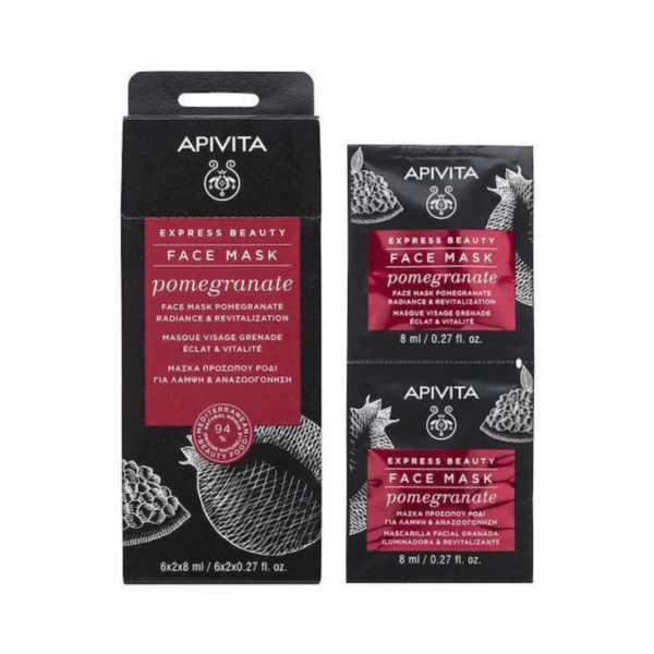 Apivita Express Beauty Pomegranate Μάσκα Προσώπου για Αναζωογόνηση / Λάμψη 2τμχ 8ml