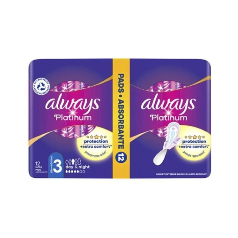 Always Platinum Ultra Night Comfort & Protection Σερβιέτες με Φτερά Νυκτός για Αυξημένη Ροή 6 Σταγόνες Μέγεθος 3 6τμχ & 6τμχ