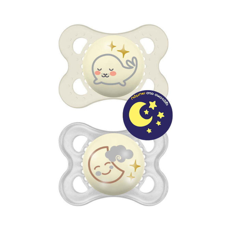 Mam Πιπίλες Σιλικόνης Νυκτός Φάλαινα / Φεγγάρι για 2-6 μηνών 2τμχ