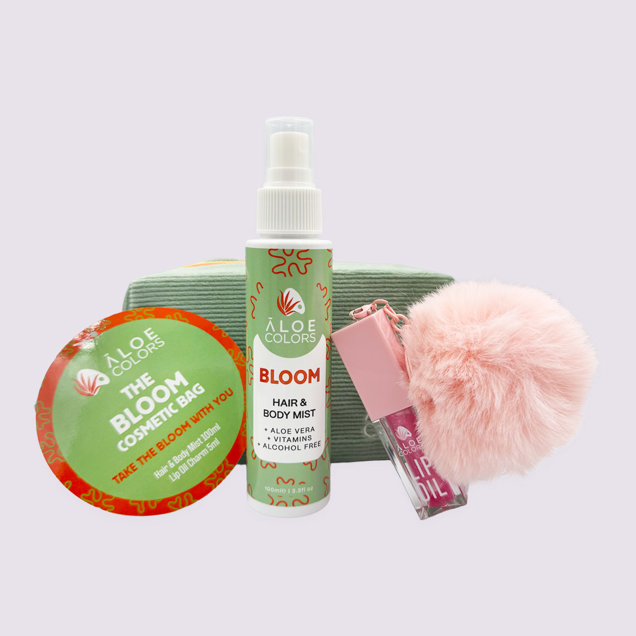 Aloe Colors The Bloom Bag – Hair & Body Mist Λουλουδένιο Άρωμα + Lip Oil Charm με Pom Pom - Image 2