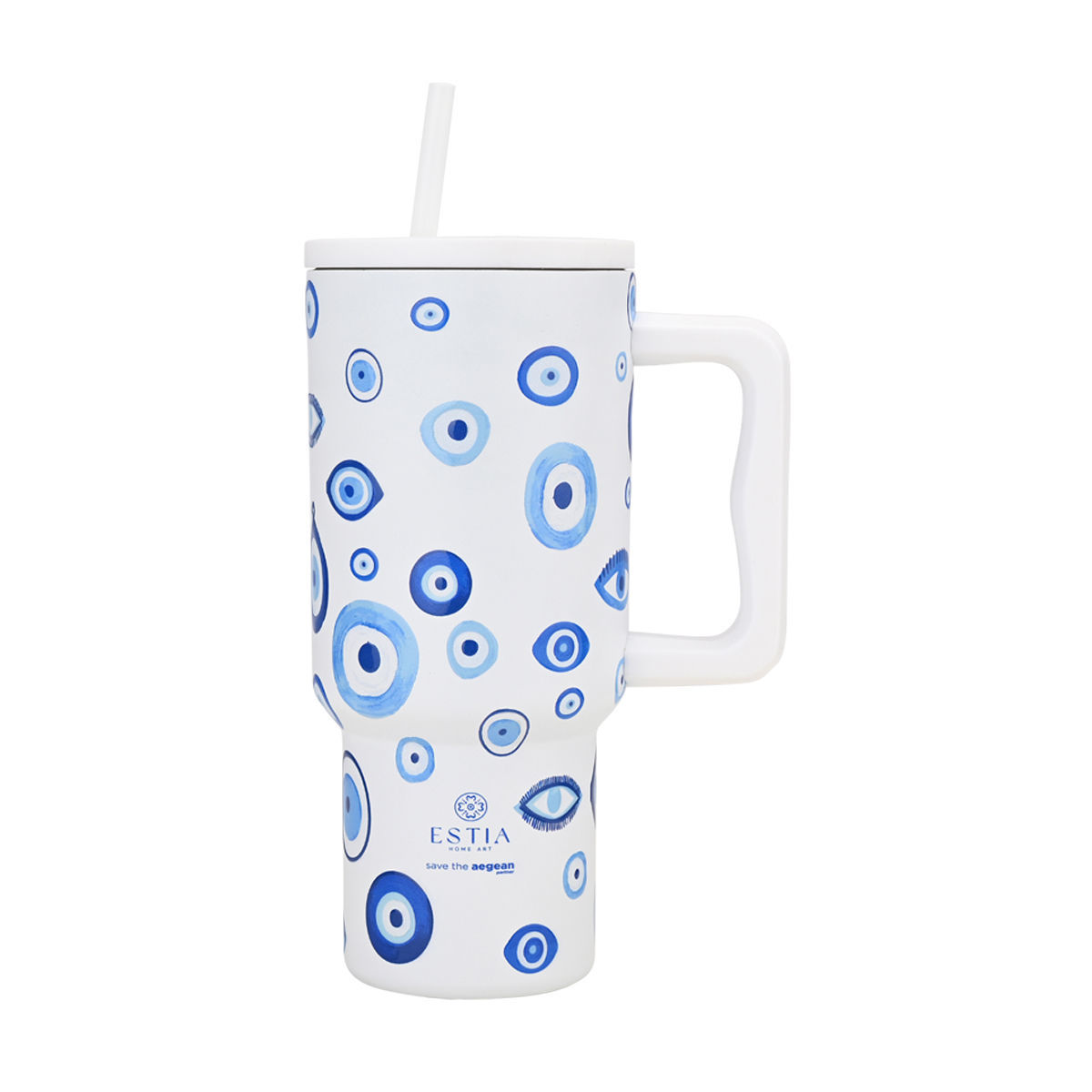 Estia Θερμός Straw Tumbler XL Save The Aegean 900ml Spirit Of Luck