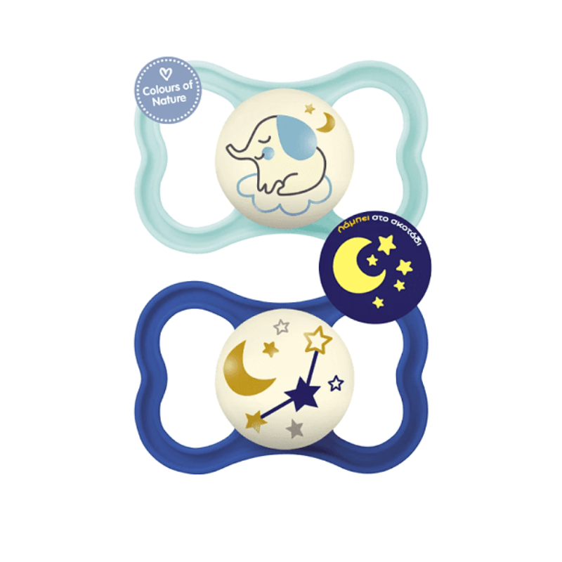 Mam Night Πιπίλα SkinSoft™ που Λάμπει στο Σκοτάδι – 2 Τεμάχια με Κουτί Αποστείρωσης