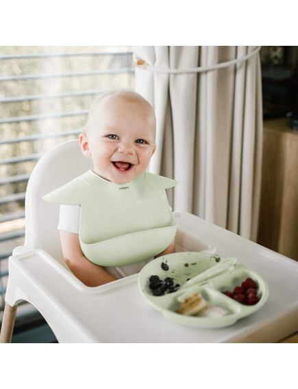 Babyono Σαλιάρα Σιλικόνης 100% Αδιάβροχη Baby (BPA Free) με Θήκη Τροφών 6+ μηνών Βεραμάν - Image 3